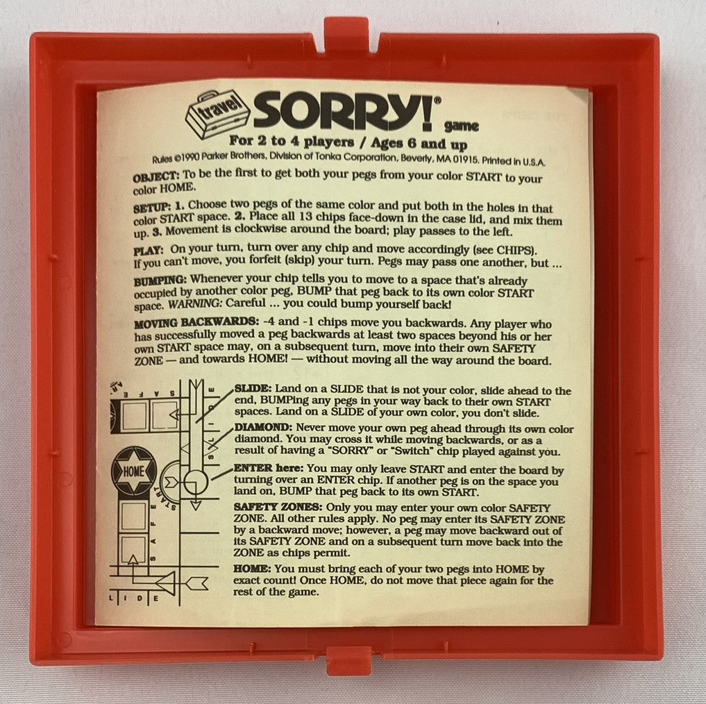 Sorry Travel Game - 1990 - Parker Brothers - Great Condition