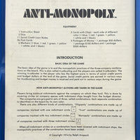 Anti-Monopoly Game - 1973 - Talicor - Great Condition
