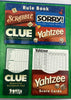 Family Game Night Book and 4 Pack Games Set Scrabble, Clue, Sorry, Yahtzee - 2001 - Hasbro - Good Condition