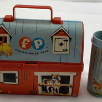 1962 Fisher Price Barn Lunch Box with Silo Thermos No Lid - 1962 - Good Condition