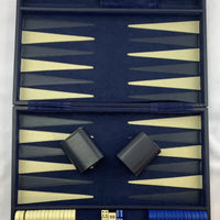 Backgammon Game 18"x11" Blue Felt - Complete - Great Condition