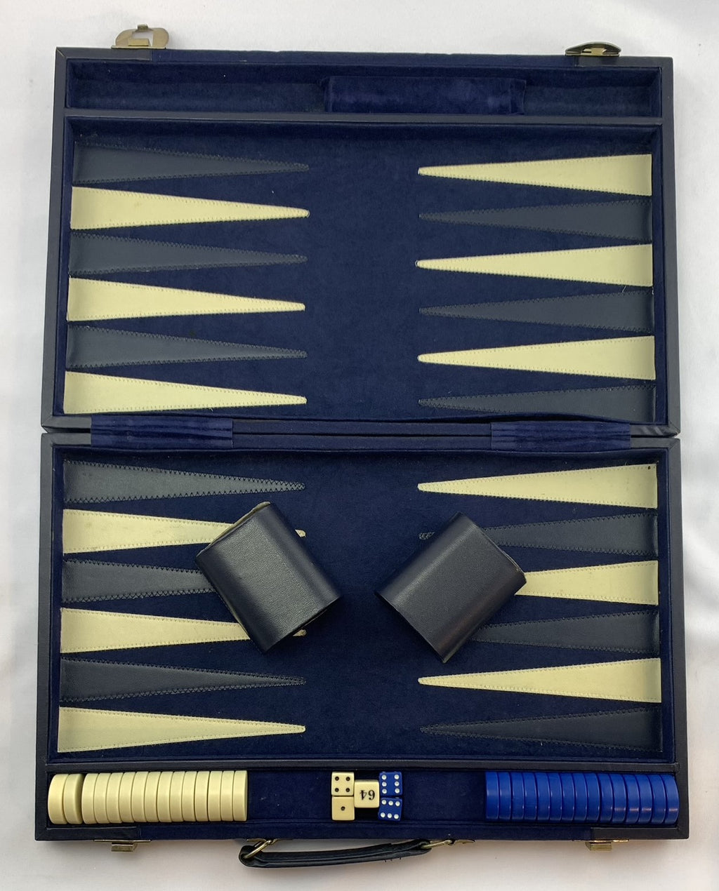 Backgammon Game 18"x11" Blue Felt - Complete - Great Condition