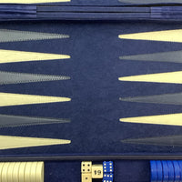 Backgammon Game 18"x11" Blue Felt - Complete - Great Condition