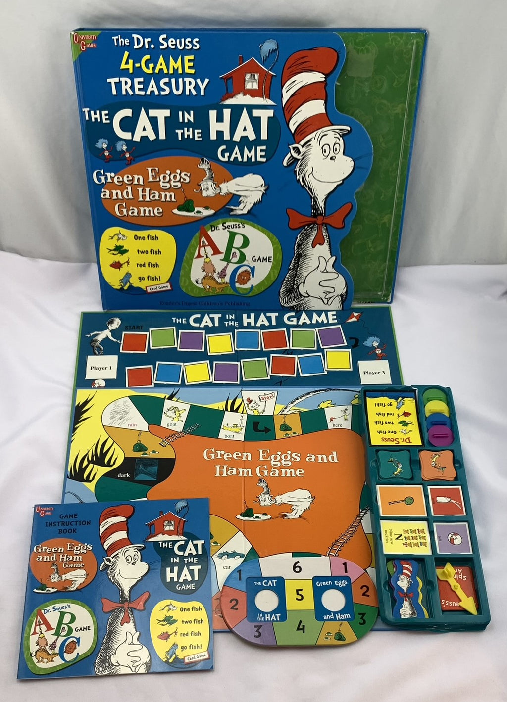 Dr. Seuss 4 Game Treasury Cat in the Hat, Green Eggs and Ham, One Fish, ABC's - 1996 - University Games - Great Condition