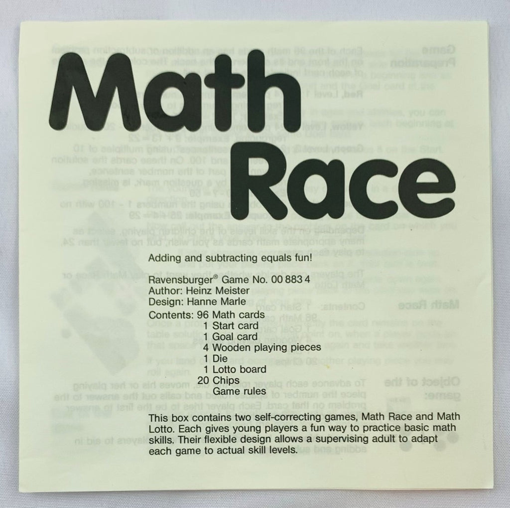 Math Race Game - 1988 - Ravensburger - Great Condition | Mandi's Attic Toys