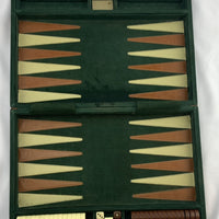 Backgammon Game 15 1/2" x 10" Green Courduroy - Complete - Great Condition