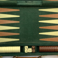 Backgammon Game 15 1/2" x 10" Green Courduroy - Complete - Great Condition