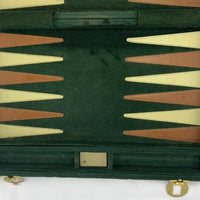 Backgammon Game 15 1/2" x 10" Green Courduroy - Complete - Great Condition
