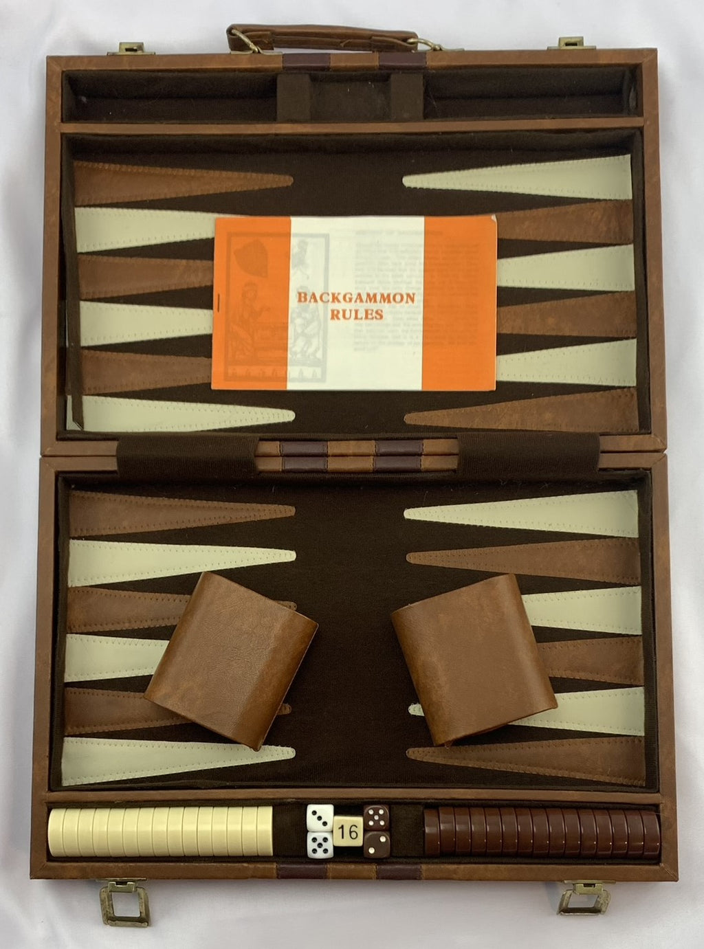 Backgammon Game 15" x 10" Brown Case - Complete - Great Condition