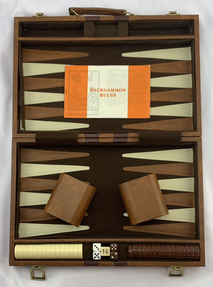 Backgammon Game 15" x 10" Brown Case - Complete - Great Condition
