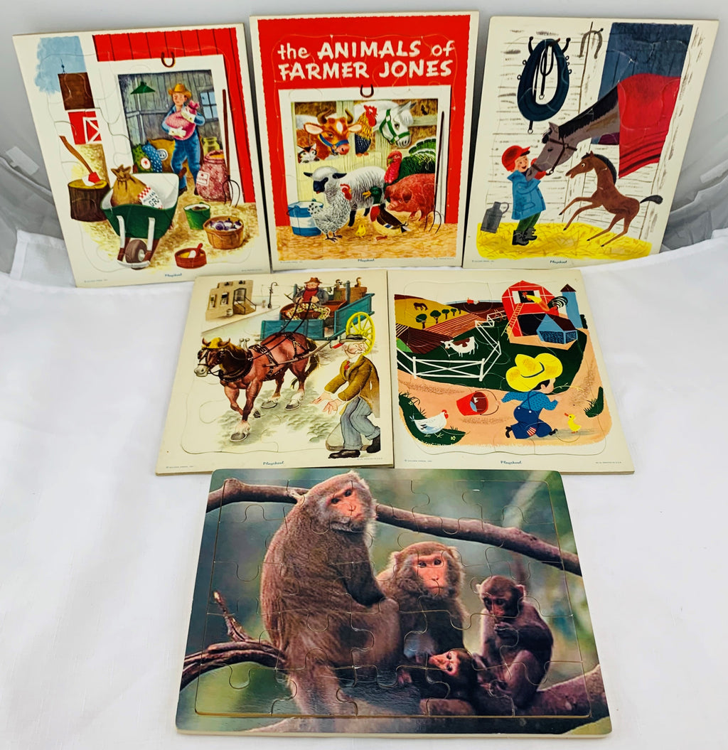 Farming and Animals Frame Tray Puzzles - 1960's - Playskool - Great Condition