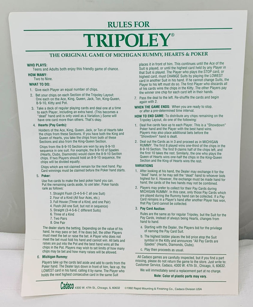 Tripoley Deluxe Game - 1998 - Cadaco - Great Condition | Mandi’s