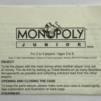 Monopoly Junior Travel Game - 1991 - Parker Brothers - Great Condition