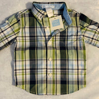 NWT New Janie and Jack 3-6 Months Green Blue Plaid Button Up Shirt Boys