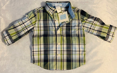 NWT New Janie and Jack 3-6 Months Green Blue Plaid Button Up Shirt Boys