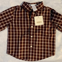 NWT New Janie and Jack 3-6 Months Brown White Plaid Button Up Shirt Boys