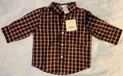 NWT New Janie and Jack 3-6 Months Brown White Plaid Button Up Shirt Boys