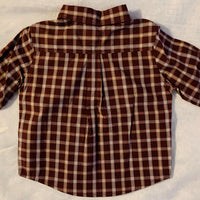 NWT New Janie and Jack 3-6 Months Brown White Plaid Button Up Shirt Boys