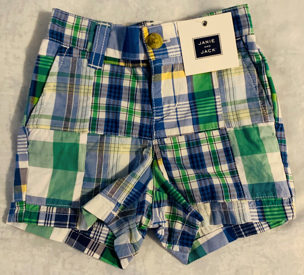 NWT New Janie and Jack 3-6 Months Green Blue Plaid Shorts