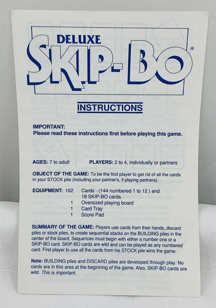 1992 SKIP BO DELUXE Card Board Game - Complete Boxed Set with Instructions  - Challenging Family Game - All Ages Family Game Night - Gift