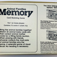Memory Animal Families Game - 1980 - Milton Bradley - Great Condition