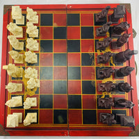 Chess Set 23" x 23" x 3" - Vintage - Hand Carved - Great Condition