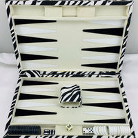 Backgammon Game 14.75" x 9.5" - Zebra Black and White - Complete - Great Condition