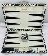 Backgammon Game 14.75" x 9.5" - Zebra Black and White - Complete - Great Condition