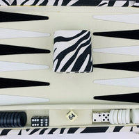 Backgammon Game 14.75" x 9.5" - Zebra Black and White - Complete - Great Condition
