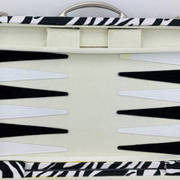 Backgammon Game 14.75" x 9.5" - Zebra Black and White - Complete - Great Condition