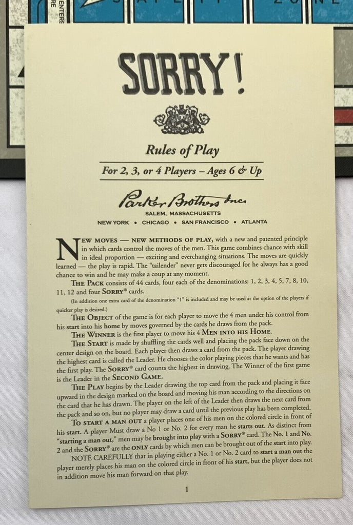 Sorry! Nostalgia Edition Tin - Parker Brothers - Great Condition ...