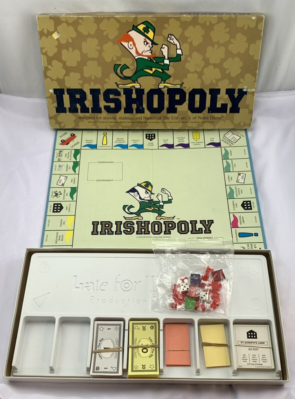 Irishopoly Monopoly Game University of Notre Dame - 1990 - Late for the Sky - Great Condition